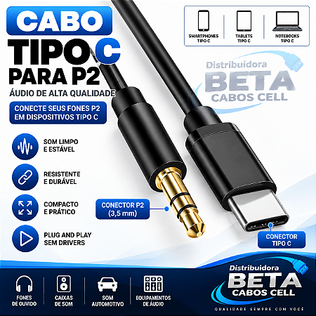 Cabo Adaptador P2 Macho x Tipo C 1 Metro