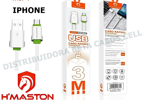 Cabo Iphone Turbo 3 Metros Silicone Hmaston 4.8a Carregamento Turbo