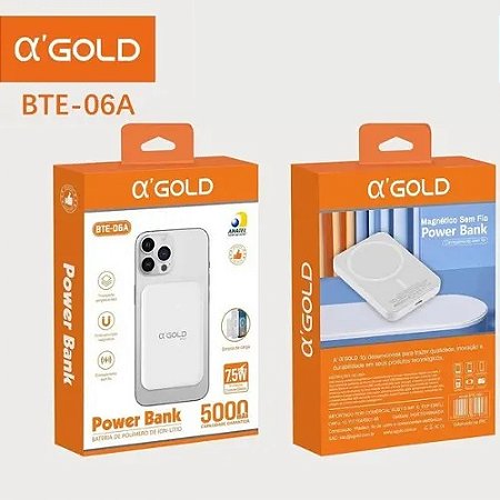 Carregador 5000 Portátil Sem Fio Magnético Gold Powerbank Indução  ANATEL