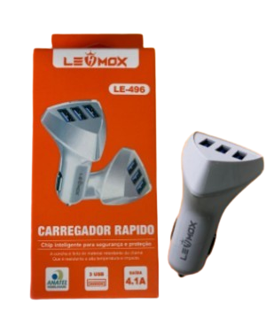 CARREGADOR VEICULAR com 3 USB LEHMOX 4.1A LE-496