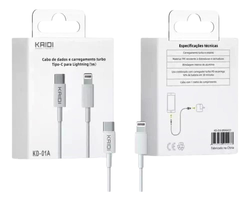 CABO TIPO C para LIGHTNING Iphone DE DADOS Kaidi TURBO PD 30W