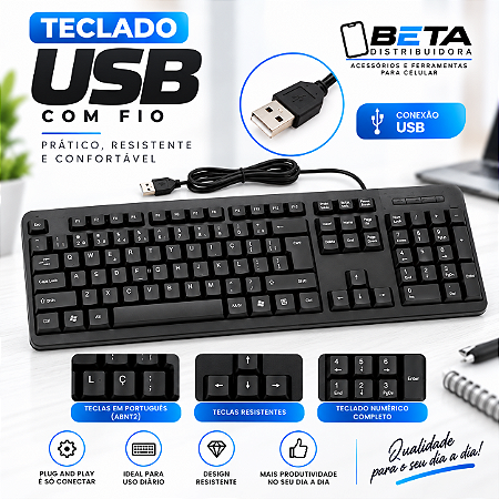 Teclado Para Computador ou Notebook com Fio Entrada USB