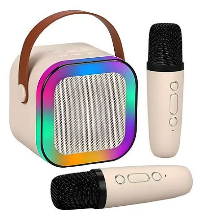 Caixa De Som Rgb Karaokê Bluetooth Com 2 Microfone