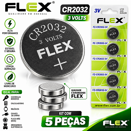 Bateria Pilha FLEX Bateria Cr 2032 3v com 5 Unidades VPN