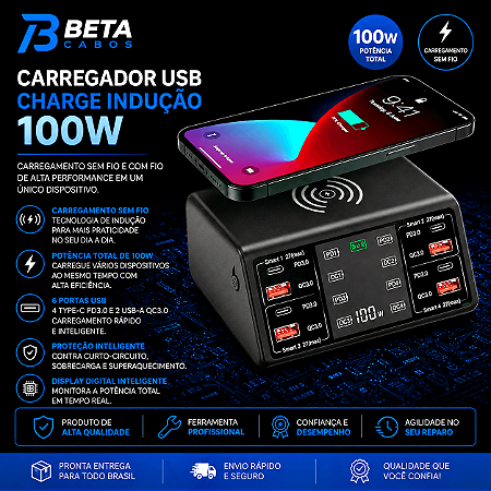 Carregador USB Charge Com indução 100W WYLIE WL 838 W WY