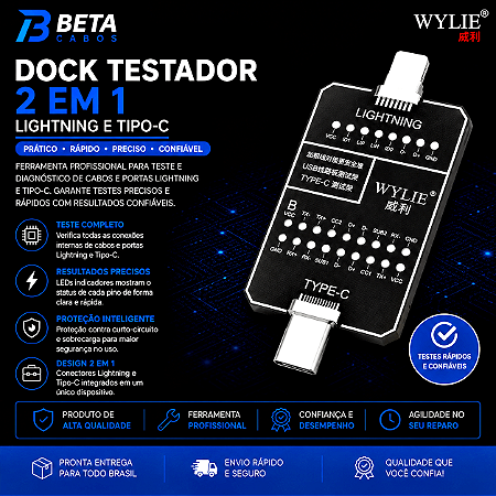 Testador Wylie 2 em 1 Lightning e Tipo-C WY