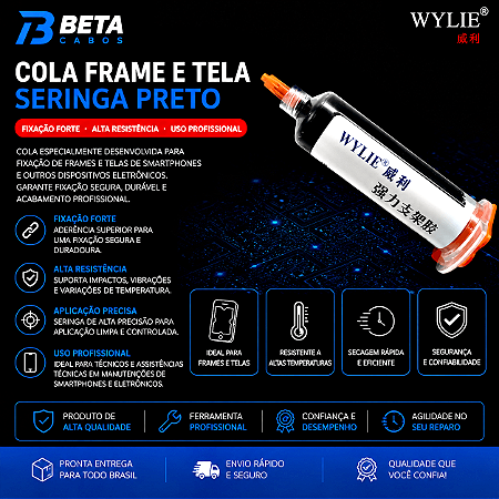 Cola Frame Silicone Seringa Preta Reparação De Celular WL 675 Wylie
