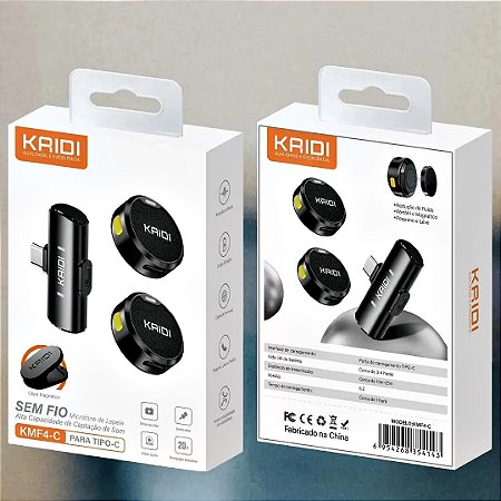 Microfone Lapela Duplo Wireless KAIDI Tipo C SmartPhone Android