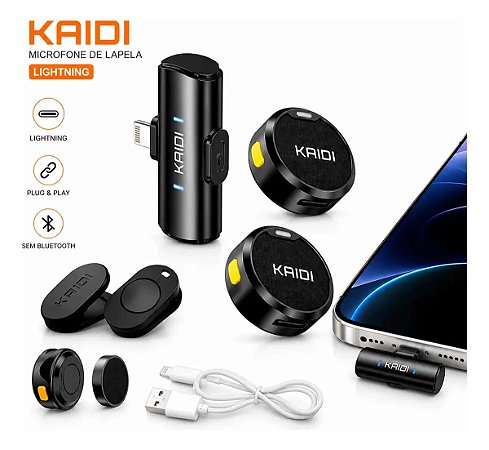 Microfone Lapela Duplo Wireless KAIDI Iphone SmartPhone IOS VPN