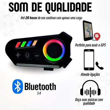 Fone De Ouvido K06 Para Capacete Bluetooth Headset Rgb Sem Fio NVD