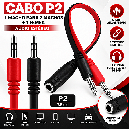 Cabo Adaptador 1 P2 FEMEA para 2 P2 Macho X