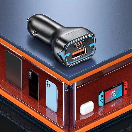 Carregador Veicular HMaston L12-4 35W Carga Rápida Entrada USB e Tipo-C