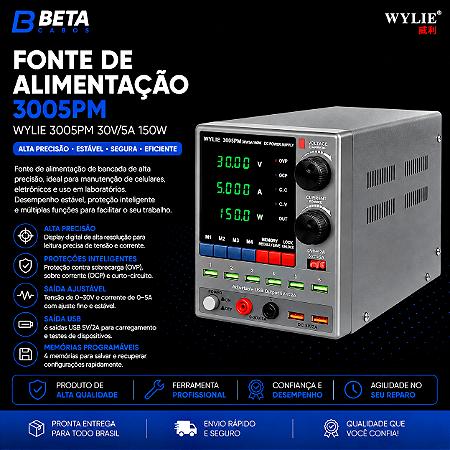 Fonte de Alimentação Wylie 3005PM 30V 5A 110v - 220v