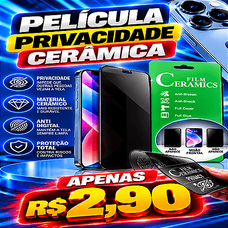 Pelicula 3D 9D Hidrogel Iphone 17 Pro Max Cerâmica PRIVACIDADE FOSCA