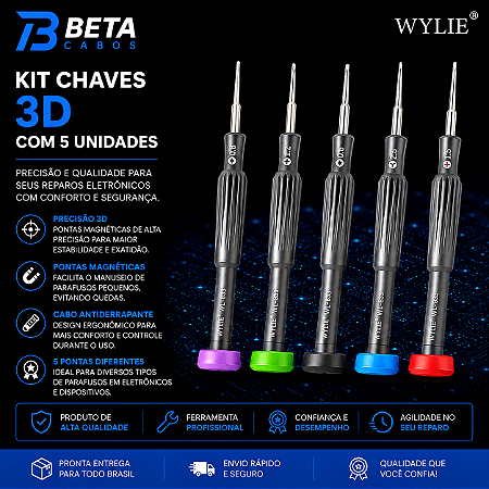 Kit Chaves 3D Com 5 unidades 0.6 0.8 1.5 2.5 T2 WYLIE 833