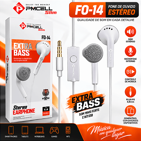 Fone de Ouvido Auricular Extra Bass Stereo PMCELL FO 14 NVD
