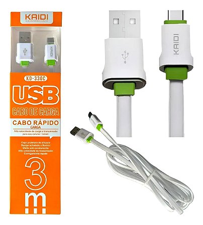 Cabo USB Tipo C Kaidi 3m Silicone