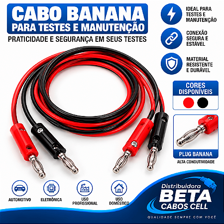 Cabo de Teste Garra Jacaré x Garra Jacaré – Par Vermelho e Preto para Fonte de Bancada e Multímetro