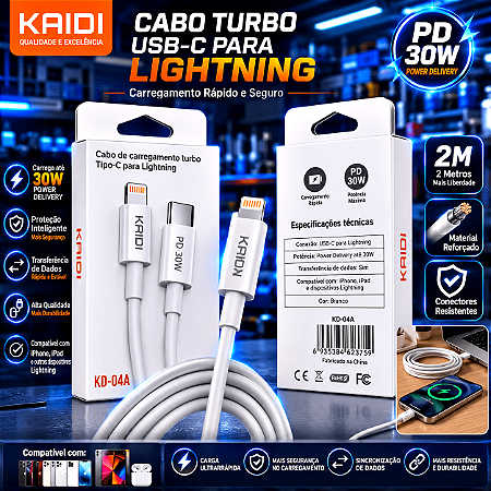 Cabo KAIDI 2 Metros Turbo Usb-c Tipo c Para Lightning Pd 30w