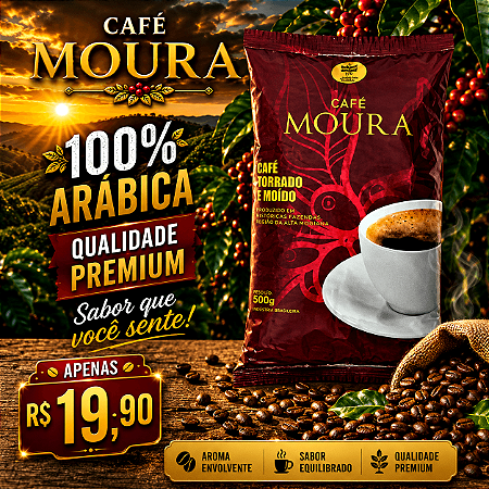Café Moura 100% Arábica Torrado e Moído Premium 500g Aroma Envolvente e Sabor Equilibrado