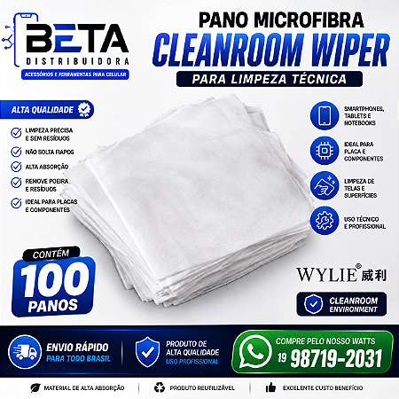 Pano Microfibra com 100 Panos Cleanroom Wiper para Limpeza