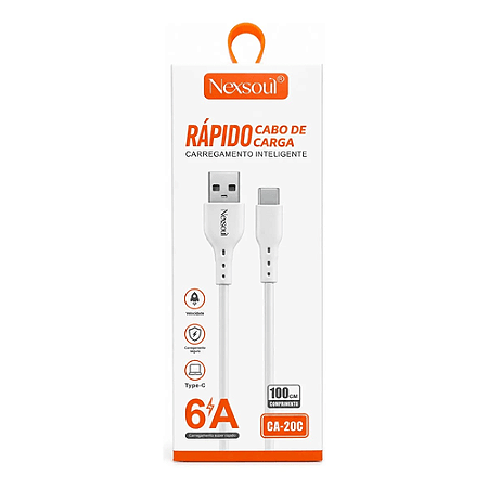 Cabo Usb Tipo C 6A Nexsoul Rápido 1m Branco