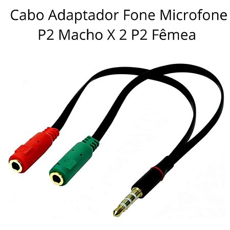 Cabo Adaptador Fone Microfone P2 Macho X 2 P2 Fêmea Headset Smartphone Celular Pc Note Fone e Microfone