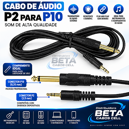 Cabo Audio Auxiliar P2 X P10 Stereo X