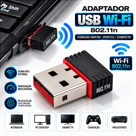 Adaptador Wireless Usb Rede Internet Wifi Notebook Netbook Computador 150 Mbps SEM Antena 802 VPN