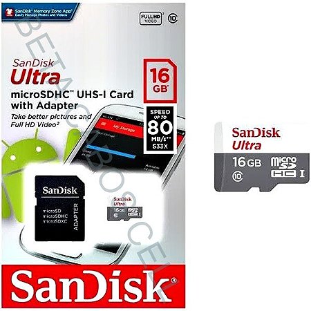 Cartão de Memória Sandisk Ultra 16GB 80mb/s ORIGINAL