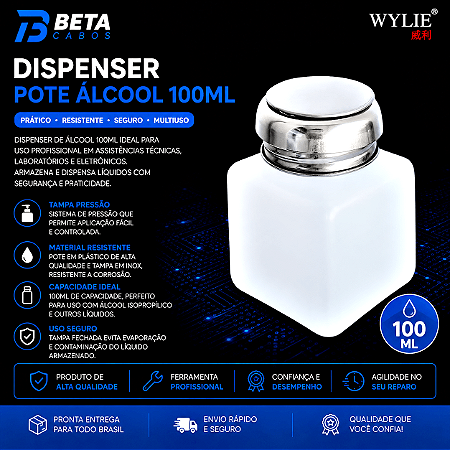 Dispenser Pote Álcool Isopropílico Fluxo E Líquidos Grande 100 ML
