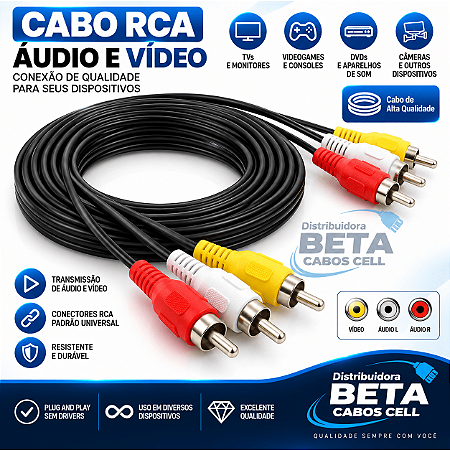 Cabo Audio e Video RCA 1.8M Para Dvd Tv Home X
