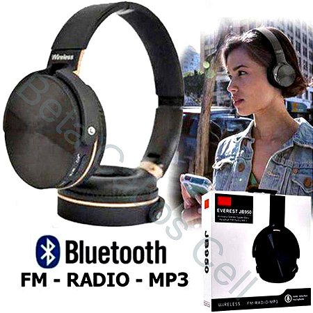 Fone de Ouvido Bluetooth Everest JB950 JB 950 Recarregavel Micro SD Radio FM