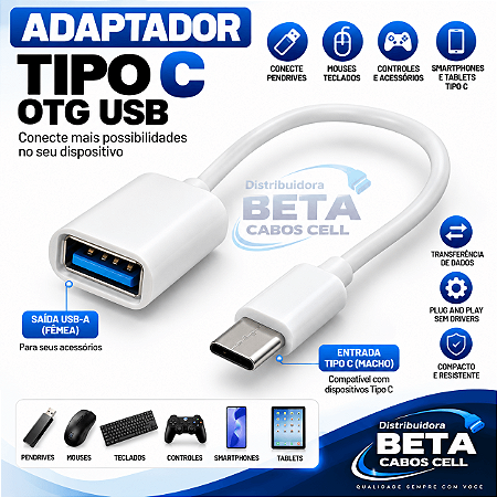 Cabo Adaptador OTG Type C Tipo C USB Femea