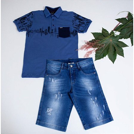 bermuda jeans e camisa