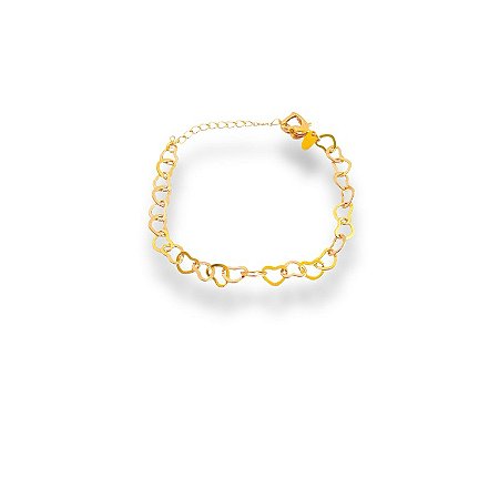 Pulseira Feminina Folheada a Ouro 18K com Elos em Formato de Coração – Delicada e Elegante