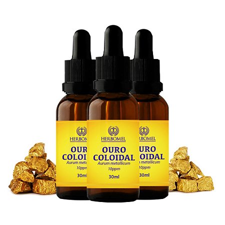 Kit 03 Ouro Coloidal 30ml 10 ppm HerboMel Natural