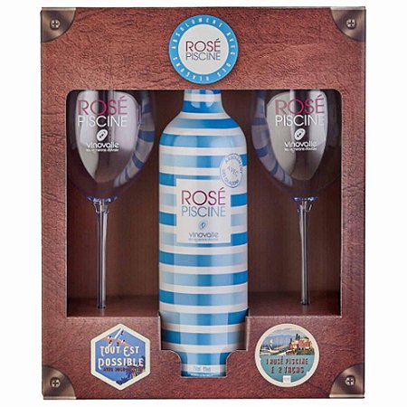 Kit 2 Taças de Acrílico Rosé Piscine Oficiais  + Vinho Rosé Piscine Stripes - 750 ml