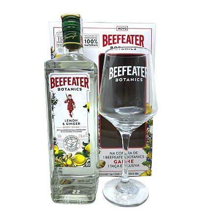 Kit Taça de Vidro Beefeater Oficial + Gin Beefeater Botanics Lemon e Ginger - 750 ml