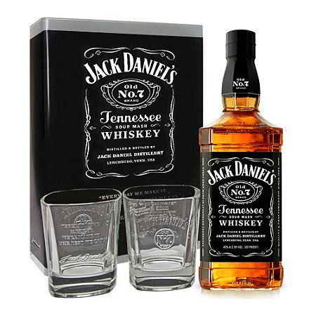 Kit Whiskey Jack Daniel's 750 ml  + 2 Copos Personalizados (Vidro)