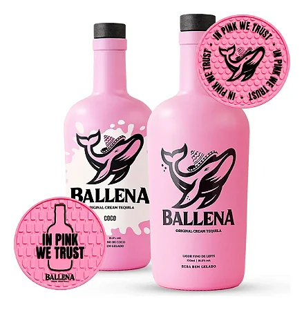 Kit Ballena Creme de Morango e Ballena de Coco com 2 porta copos personalizados - 750 ml