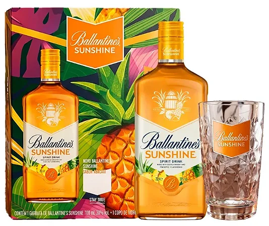 Kit Whisky Ballantines Sunshine 700ml Edição Especial + Copo