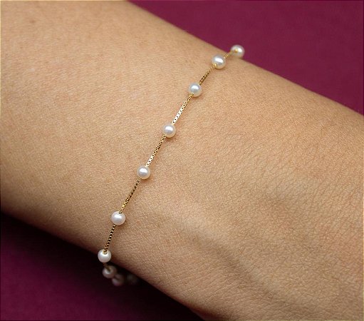 Pulseira Veneziana em ouro 18k com Pérolas Naturais