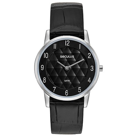 Relógio Masculino Slim Couro Croco Prata