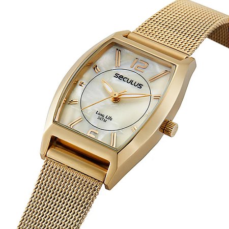 Relógio Feminino Aço Madrepérola Dourado
