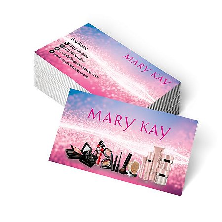 1.000 Cartão de Visita Mary Kay - Tamanho 9x5cm - Frente e Verso - Verniz Total Frente