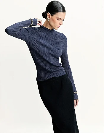 BLUSA TRICOT CANELADA MARINHO