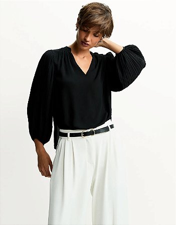 BLUSA MANGA PLISSADA PRETA