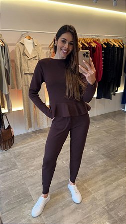 CONJUNTO PEPLUM MARROM