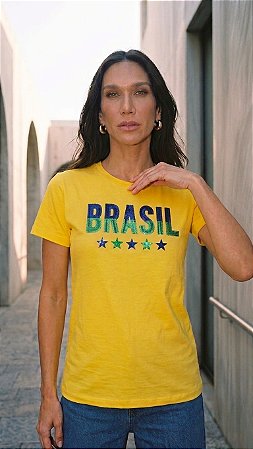 TSHIRT BRASIL 5 ESTRELAS AMARELO